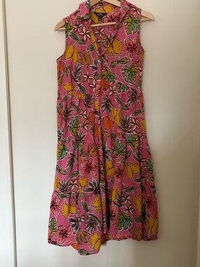 Fruit Floral Print 💯 Cotton Hand Block-Printed Pink Midi Tiered Dress S